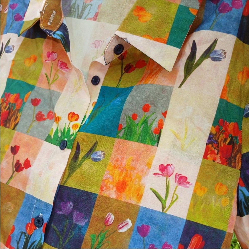 Cider Patchwork Top Rainbow Tulip Size Small - image 5